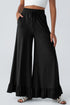 Pull On Elastic High Waist Drawstring Pocket Ruffle Hem Wide Leg Pants